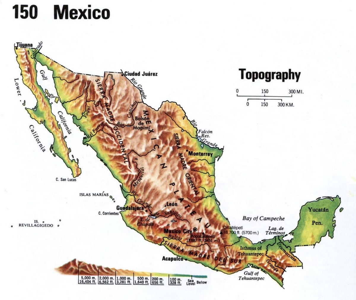 Mexico bản đồ địa hình