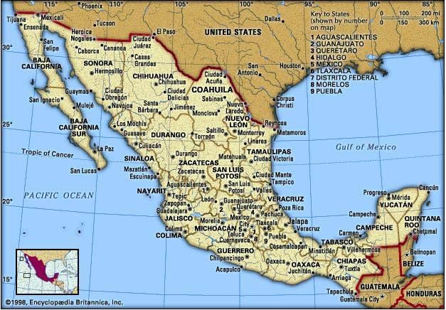 đông Mexico bản đồ