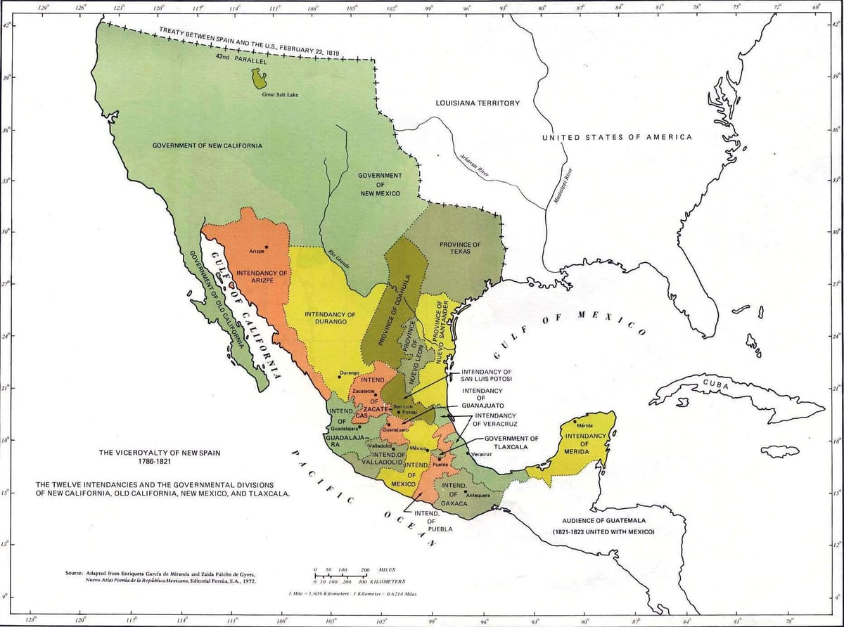 bản đồ của Mexico trong 1821