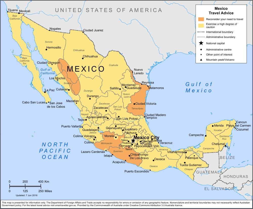 bản đồ của bờ biển phía tây của Mexico