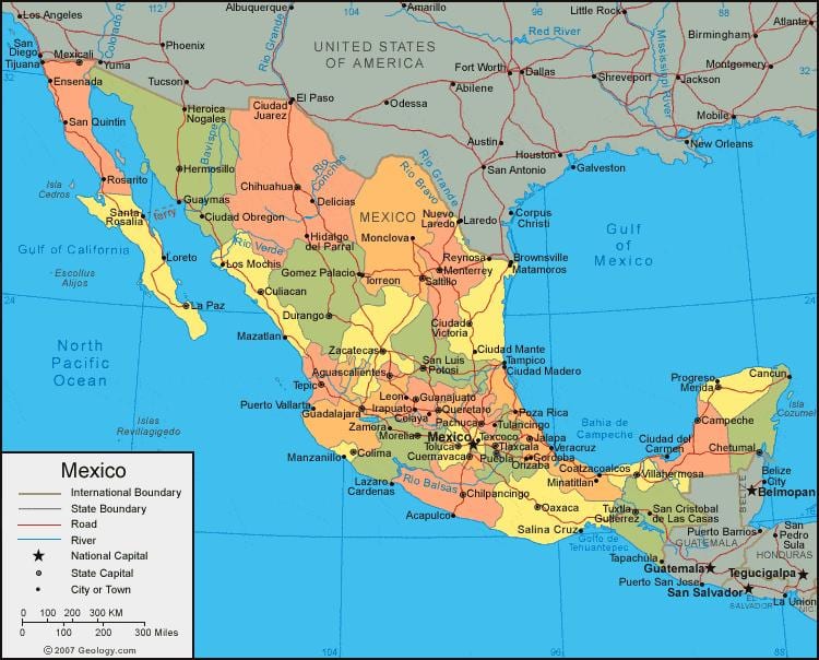 phía tây Mexico bản đồ