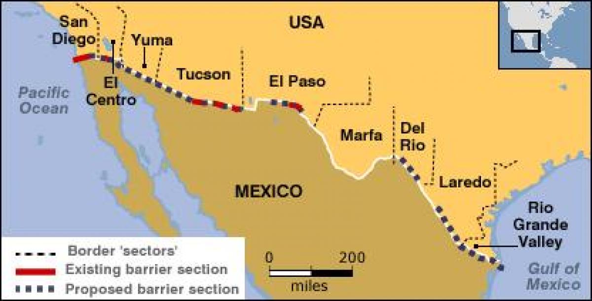 bản đồ của biên giới mexico