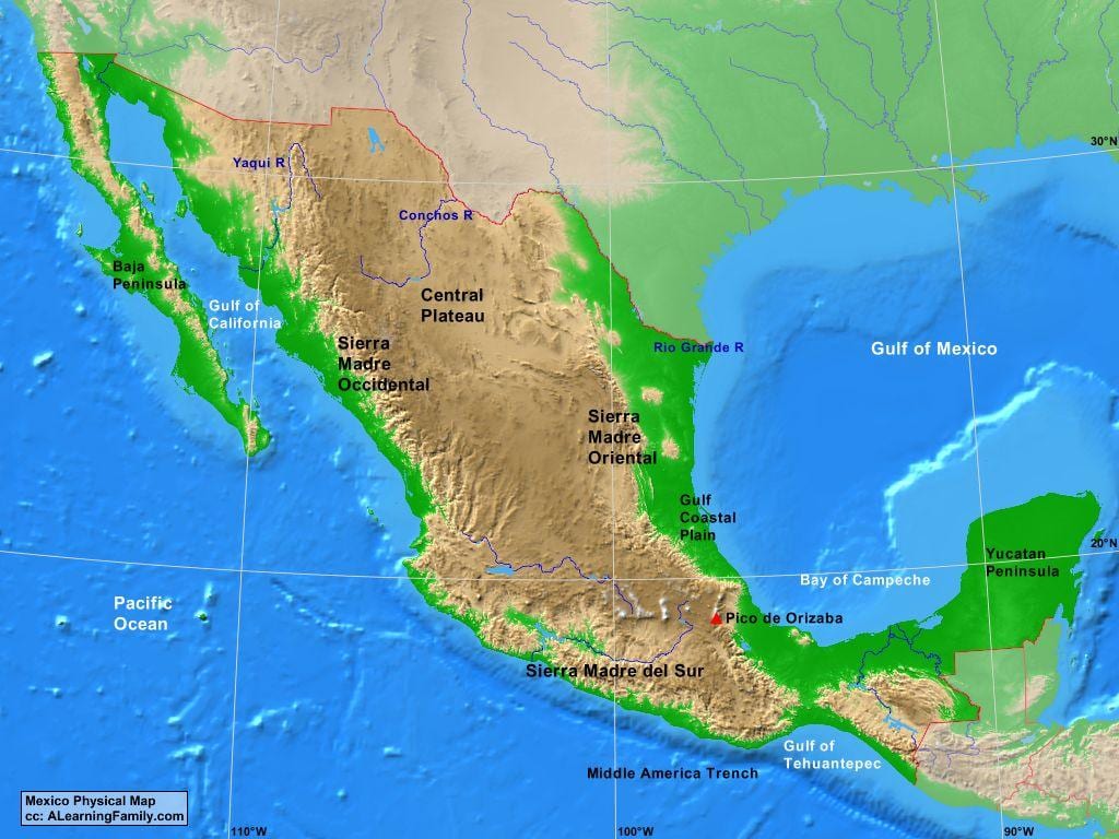 bản đồ của Mexico địa hình