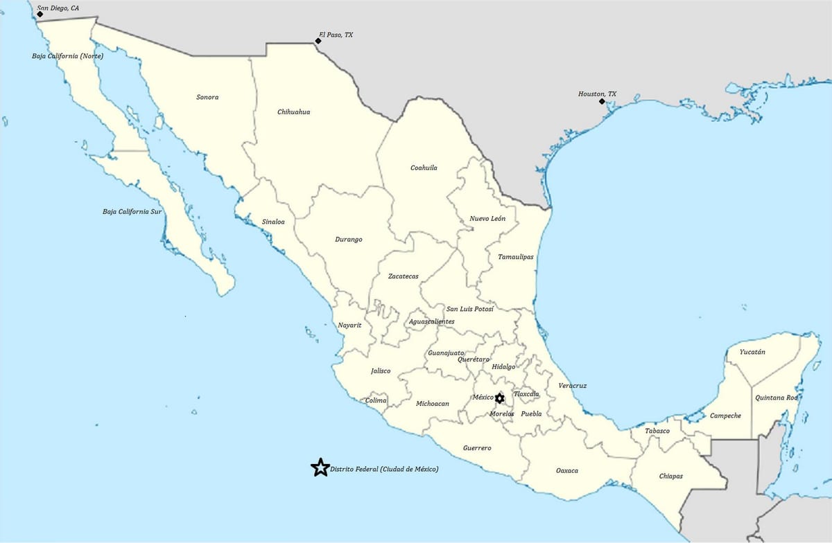 bản đồ của Mexico bởi bang