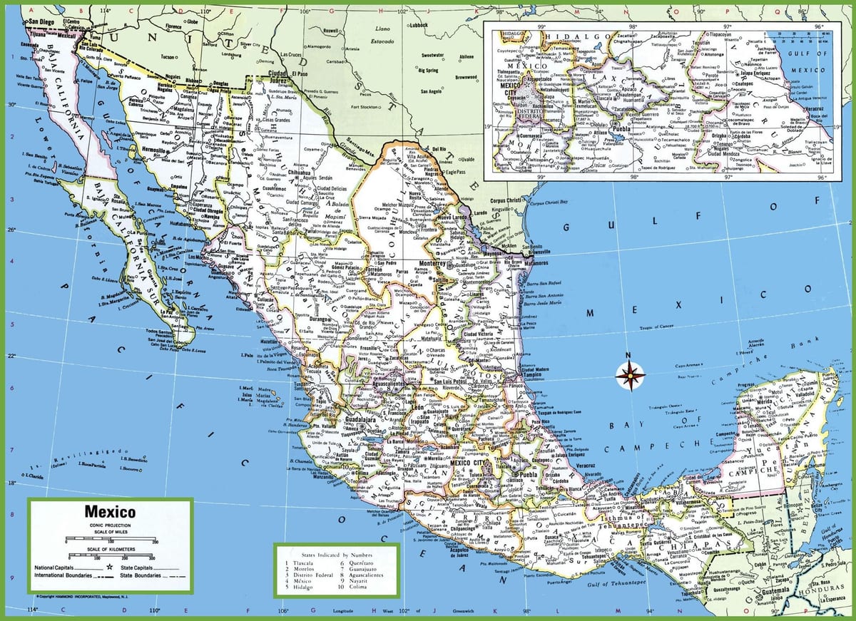 chi tiết Mexico bản đồ