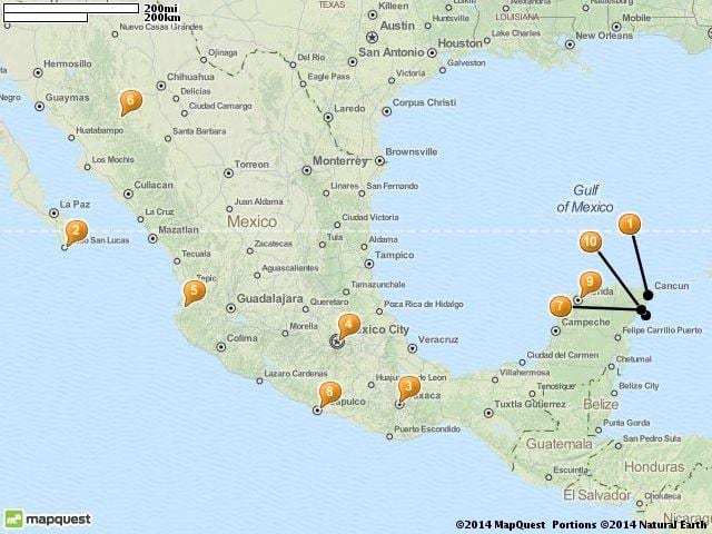 bản đồ của những điểm kỳ nghỉ ở Mexico