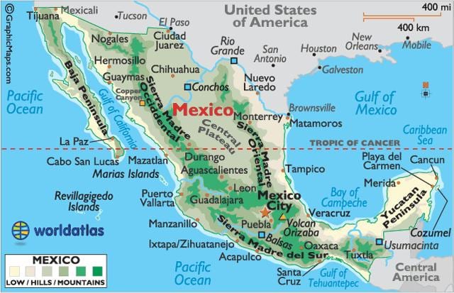Mexico núi bản đồ