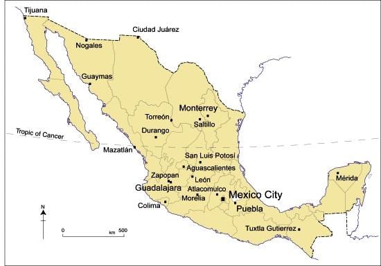bản đồ của các thành phố lớn ở Mexico