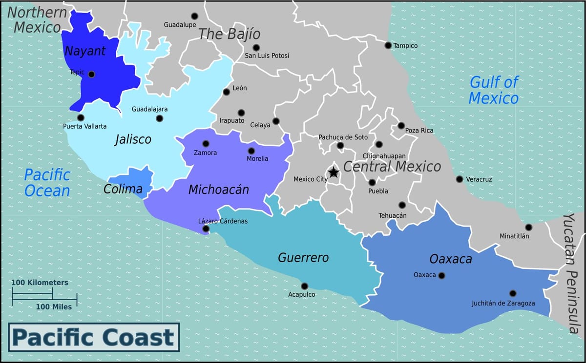 bản đồ của bờ biển thái bình dương của Mexico