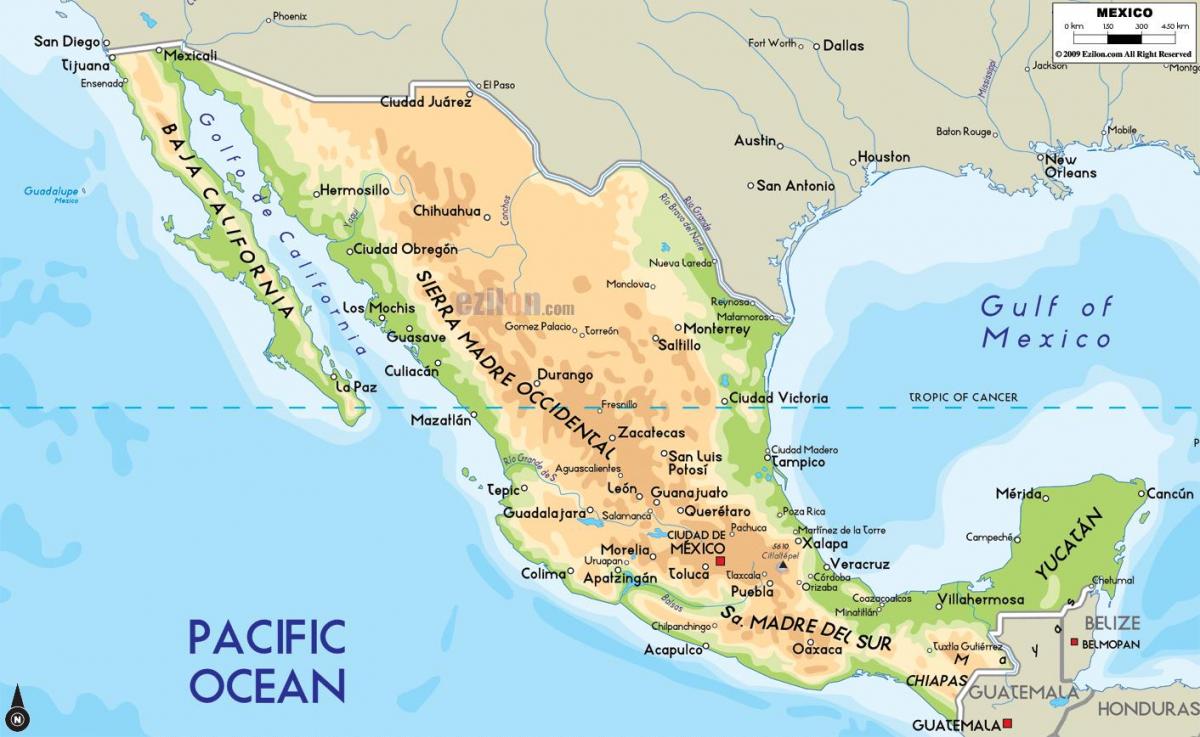 Mexico bản đồ vật chất