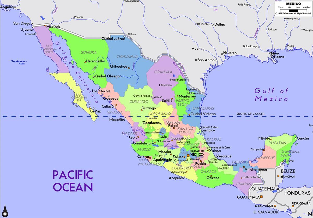Mexico bản đồ với vốn