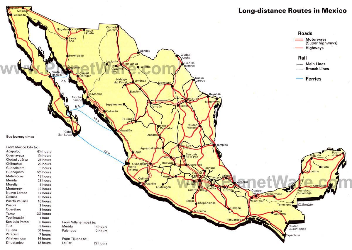 đường cao tốc bản đồ của Mexico