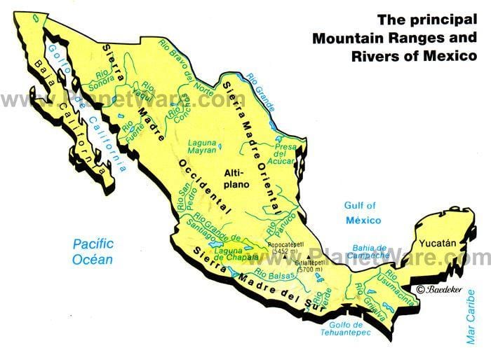 bản đồ của Mexico dãy núi