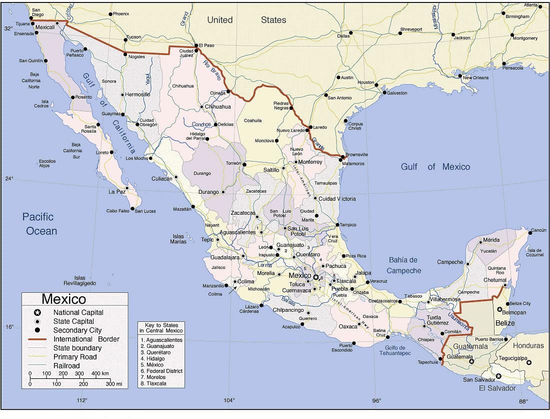 bản đồ của Mexico khu nghỉ mát bờ biển thái bình dương