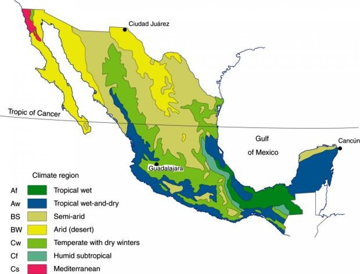 khí hậu bản đồ Mexico