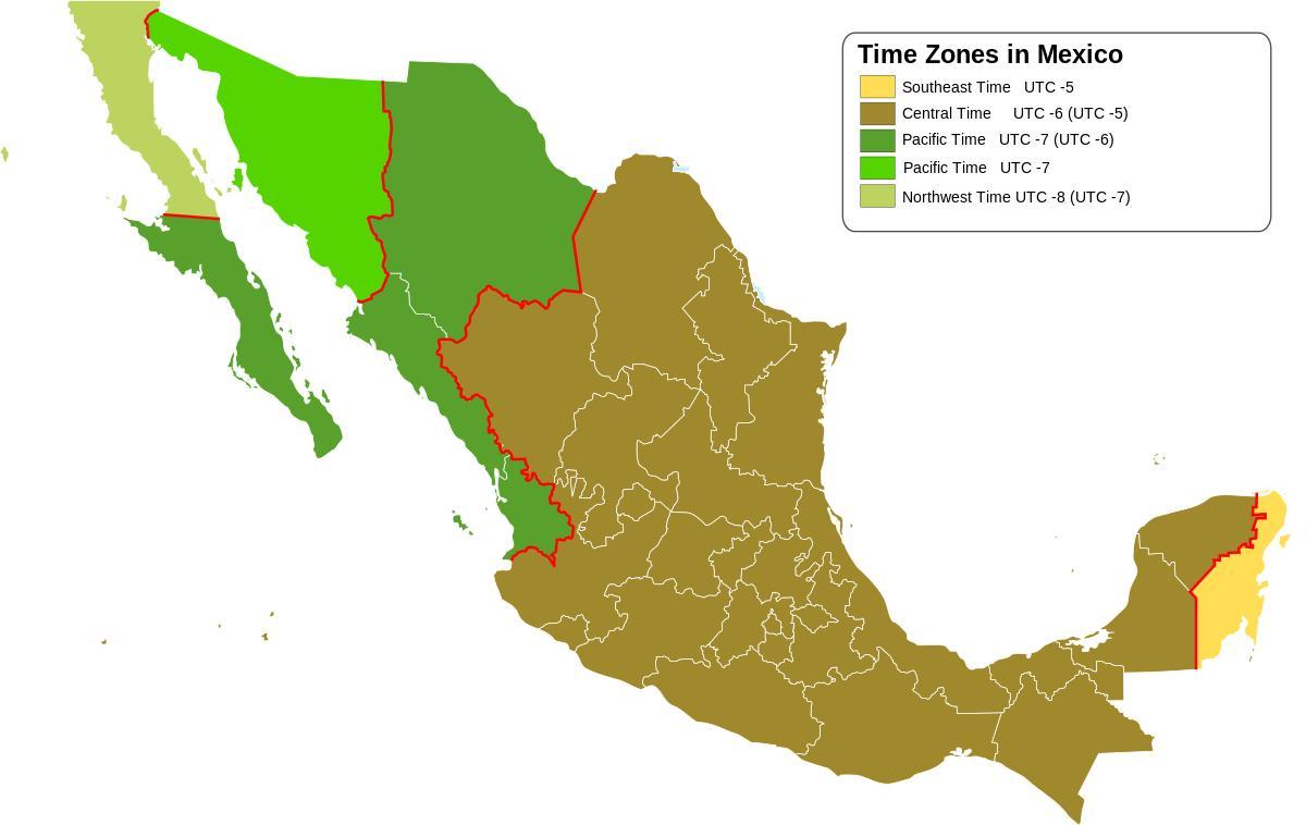 múi giờ bản đồ Mexico