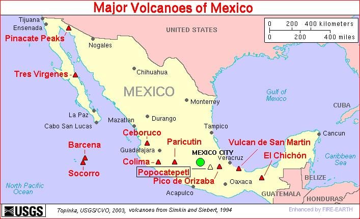 bản đồ của Mexico núi lửa
