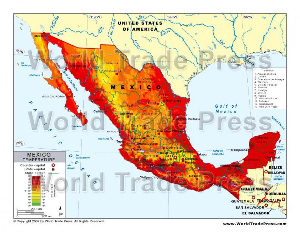 bản đồ của Mexico nhiệt độ