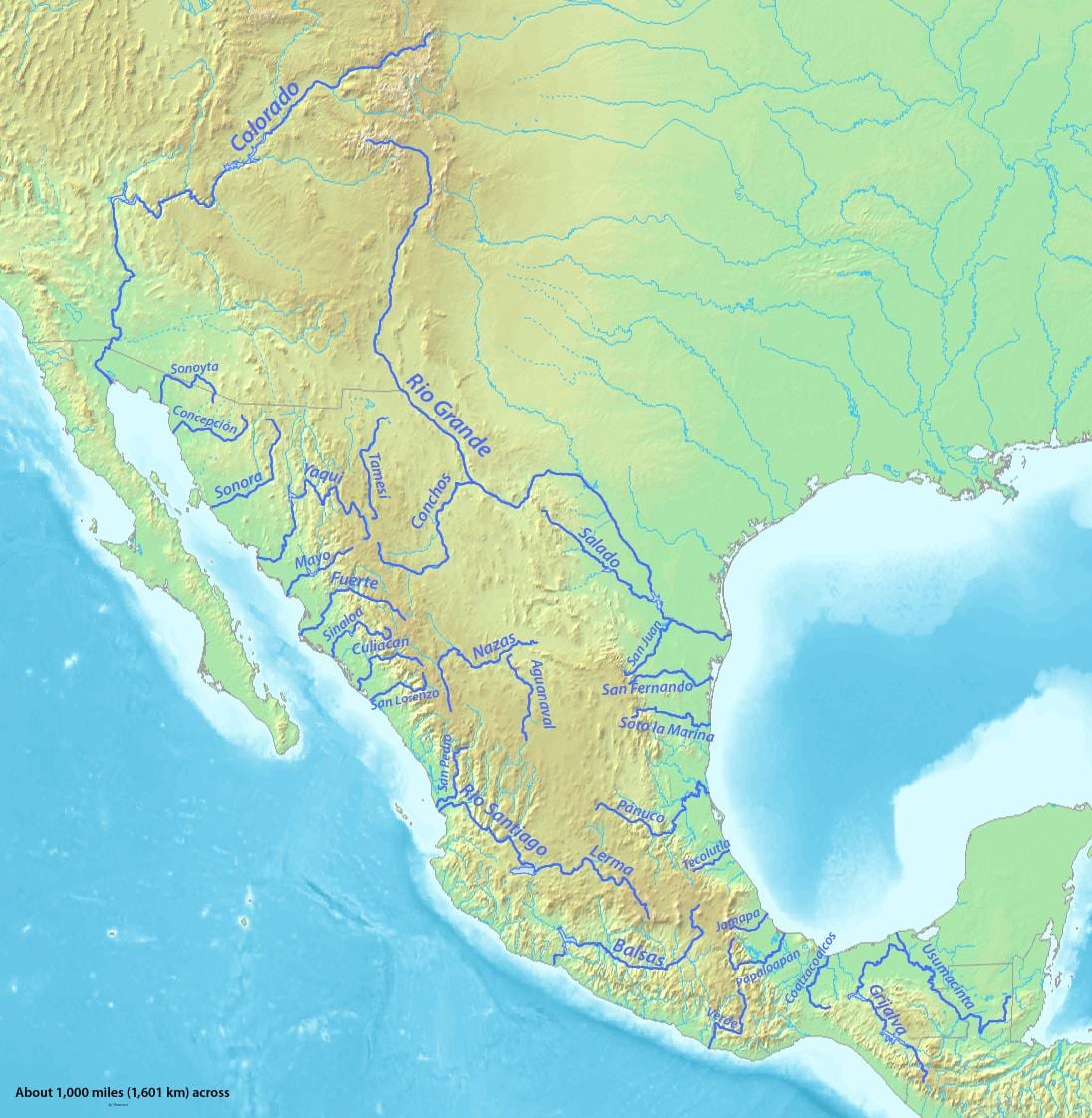 bản đồ của Mexico sông