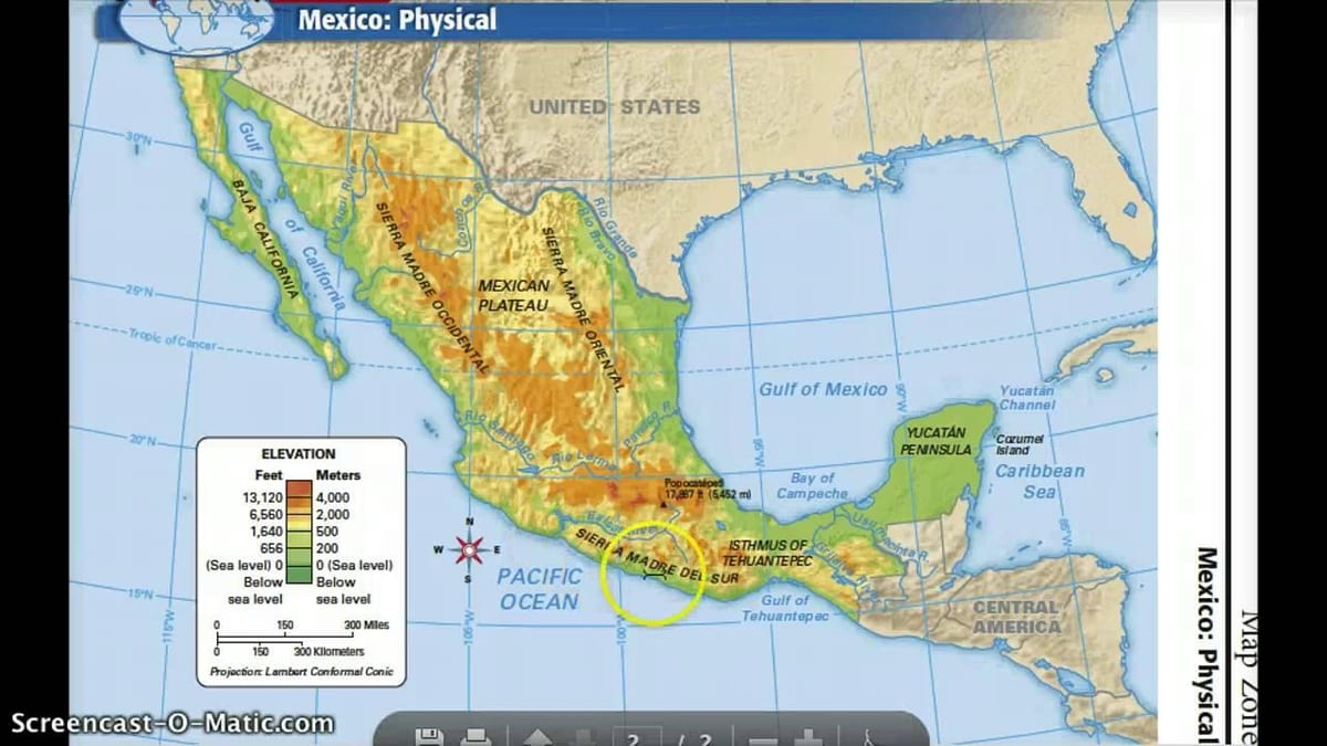 Mexico bản đồ vật lý năng