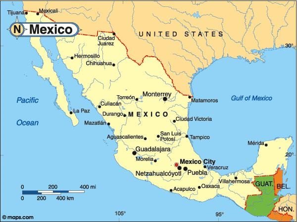 nước Mexico bản đồ