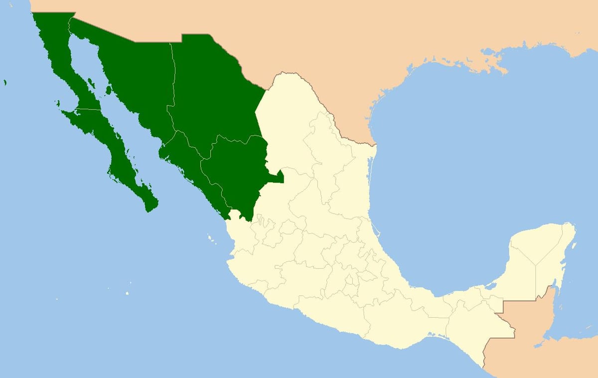bản đồ của tây bắc Mexico