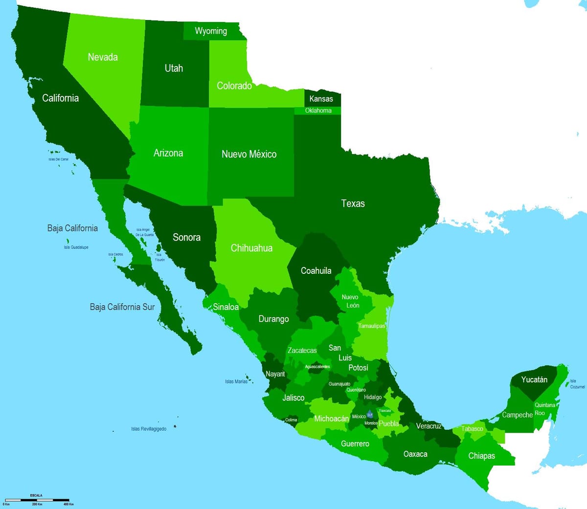 bản đồ của tây nam Mexico