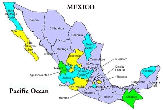 bản đồ thung lũng của Mexico