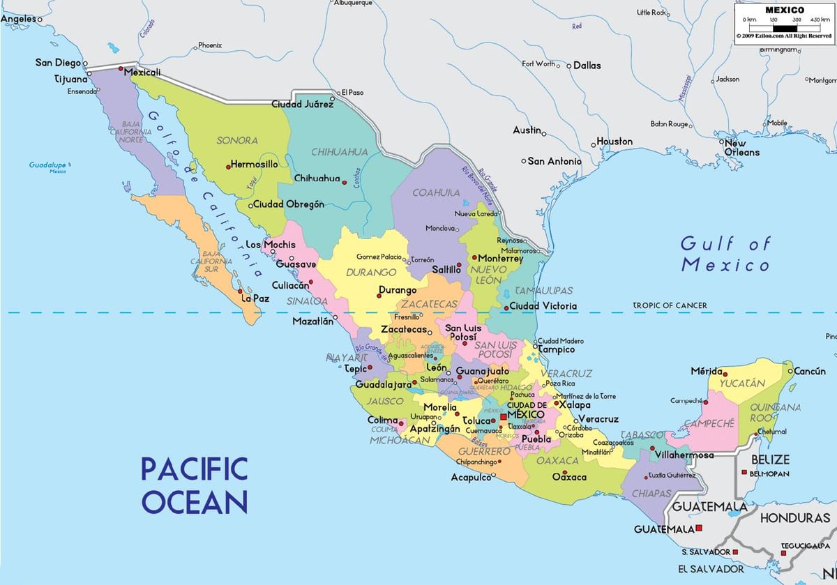 bản đồ west coast Mexico