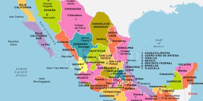 Mexico bản đồ với kỳ và thủ đô