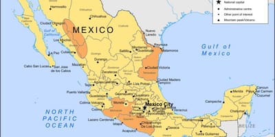 Bản đồ của bờ biển phía tây của Mexico