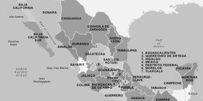 Bản đồ của Mexico đen và trắng