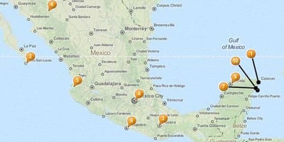 Bản đồ của những điểm kỳ nghỉ ở Mexico